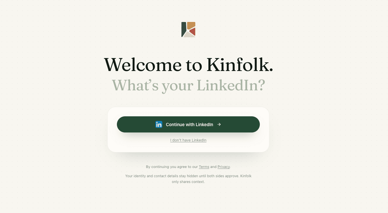 Welcome to Kinfolk — continue with LinkedIn